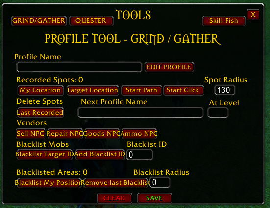 Baneto WOW Bot Profile Setup Menu